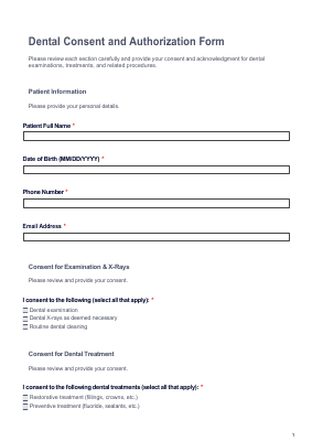 Dental Consent for Treatment Form preview