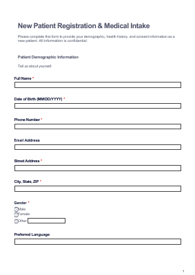New Patient Registration Form preview
