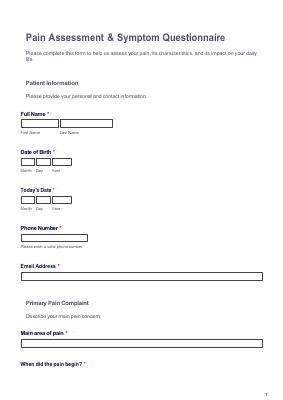 Pain Assessment Form preview