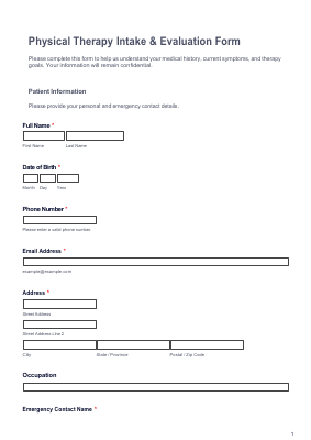Physical Therapy Intake Form preview