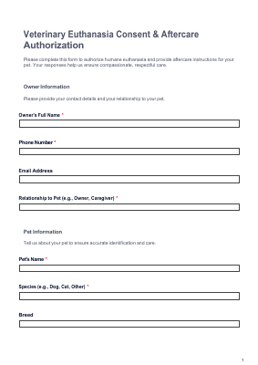 Veterinary Euthanasia Consent Form preview